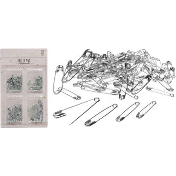 Metal Safety Pins, 120 pcs. in 4 sizes