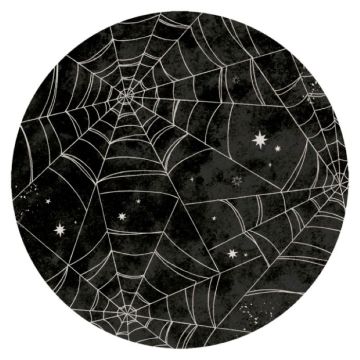 Black Halloween paper plates with spider web 8x - Ø 23 cm