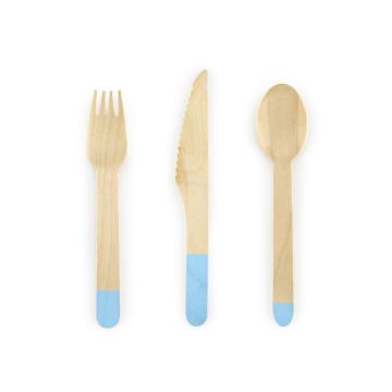 Wooden cutlery with a light blue end, 18 pieces - 16 cm
