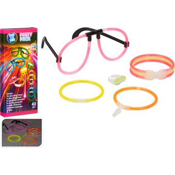 Glow-in-the-dark party kit with glow sticks, 42 pieces