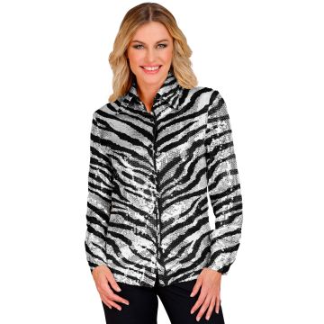 Silver Zebra Sequin Shirt for Women