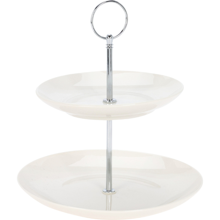 2-Tier Cake Stand in White Porcelain 21x25 cm