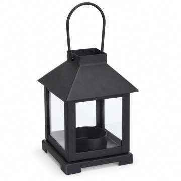 Tea Light Lantern in Matte Black Metal 11.5 cm