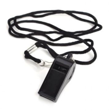100x Black Whistles with Lanyard