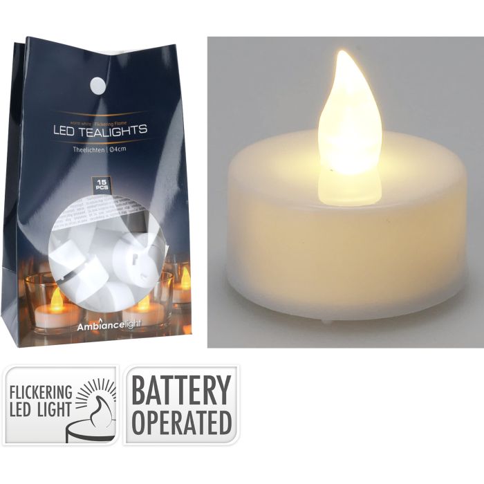LED Tealights 15 pcs. with flickering light