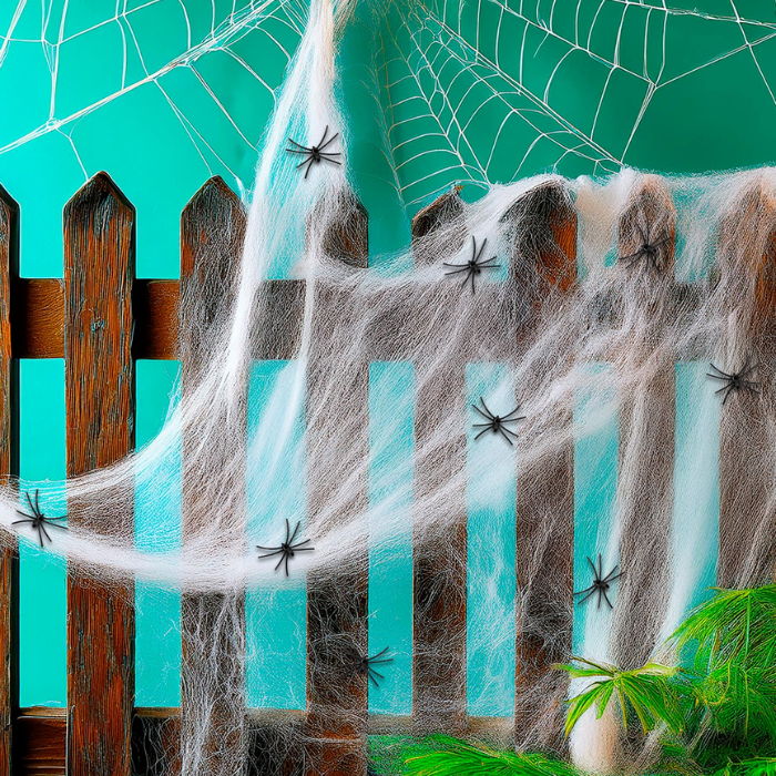 White spider web 200 g with 9 spiders - 1.5x12 meters