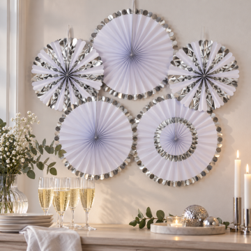 Silver Paper Fans for Wall Decoration, 5 pcs