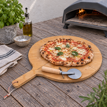 Bamboo Pizza Board with Pizza Cutter approx. 50 cm