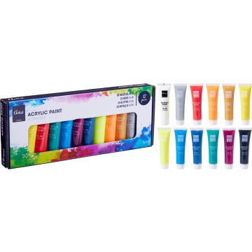 Acrylic Paint in 12 Colours, 12 Tubes of 36 ml