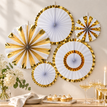 Gold Paper Fans for Wall Décor, 5 pcs