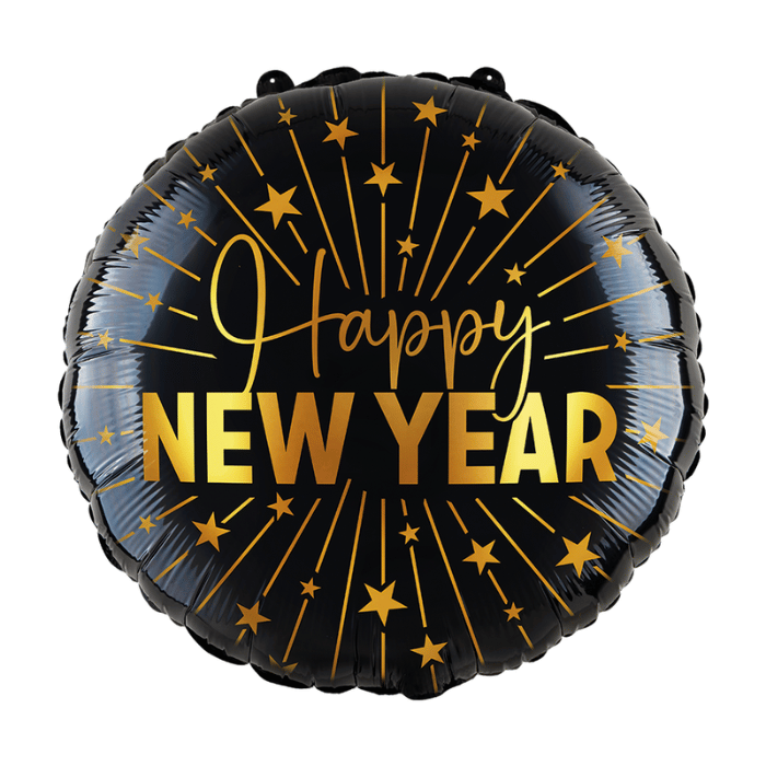 New Year foil balloon gold and black - 45 cm