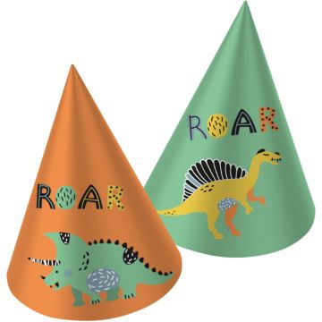 Party hats with dinosaur motifs 6x - 16.5 cm