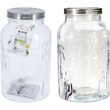 Glass Drinks Dispenser with Palm Pattern and Tap, 5.5 Litres