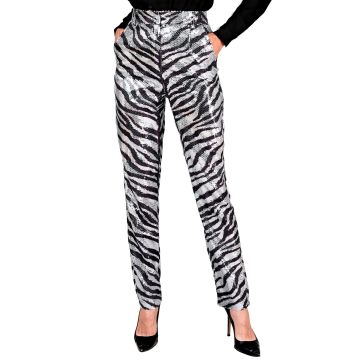 Silver Zebra Print Sequin Trousers for Women