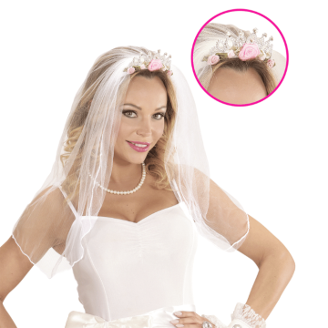Tiara with veil and silver flowers