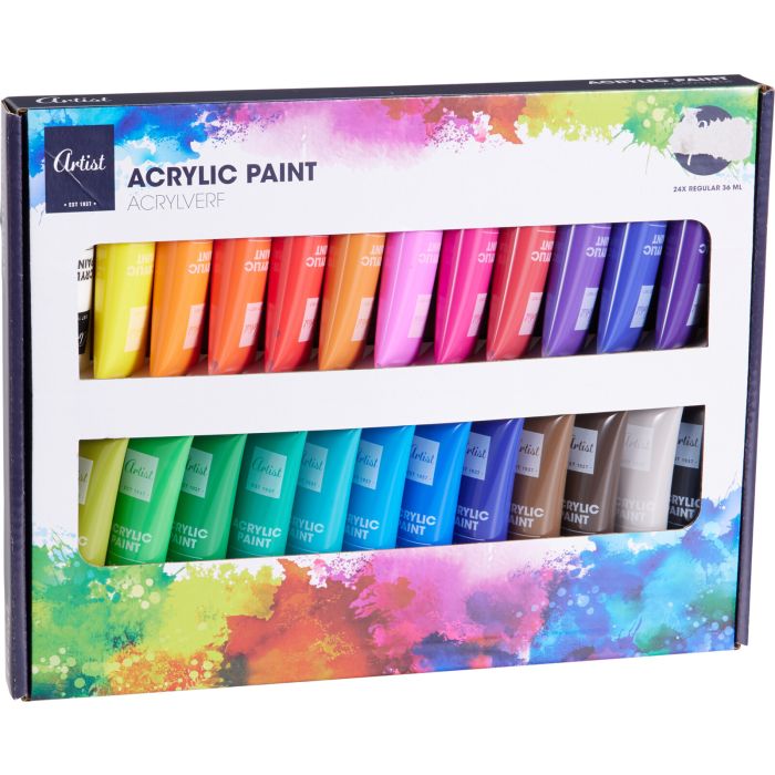 Acrylic Paint in 24 Colours, 24 Tubes of 36 ml