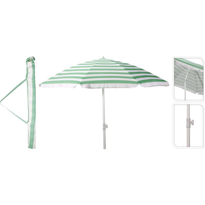 Beach Umbrella with Tilting Function, Green and White, over 200 cm