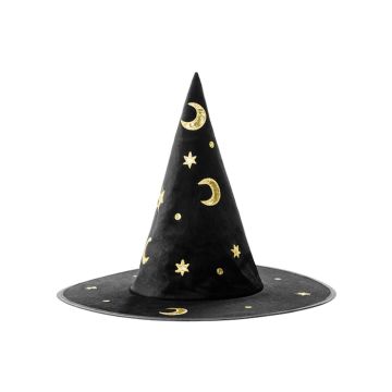 Witch hat with gold motifs - one size