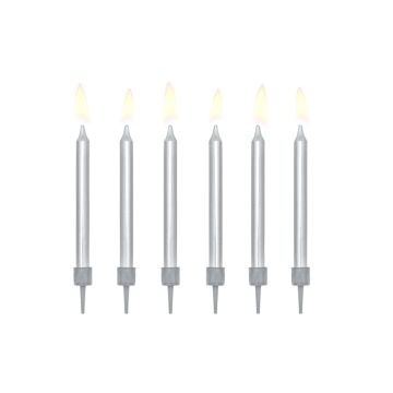Silver Birthday Candles 6x