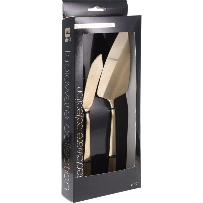 Gold cake cutlery 2x