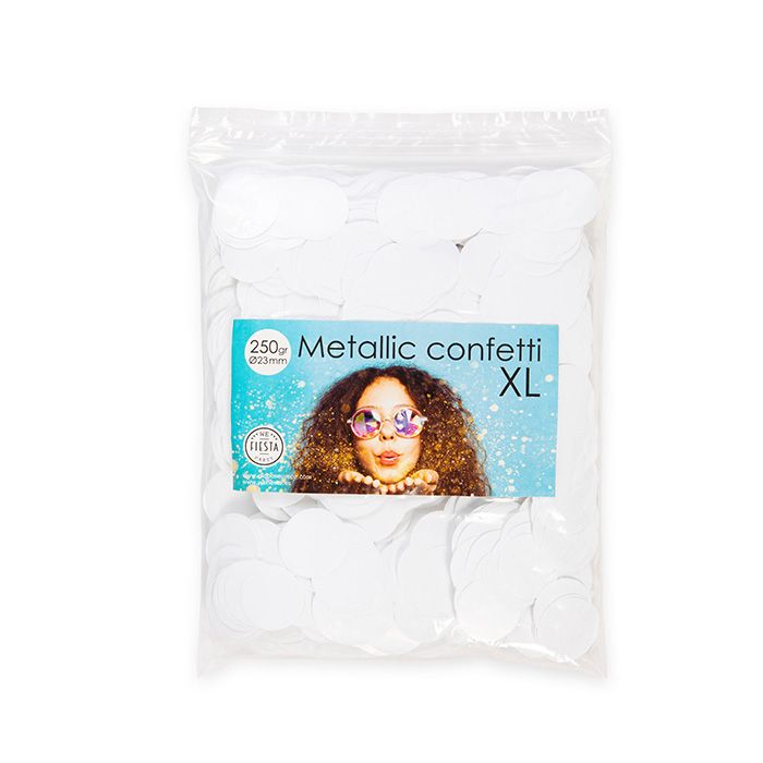 Round metallic white confetti - 250 grams