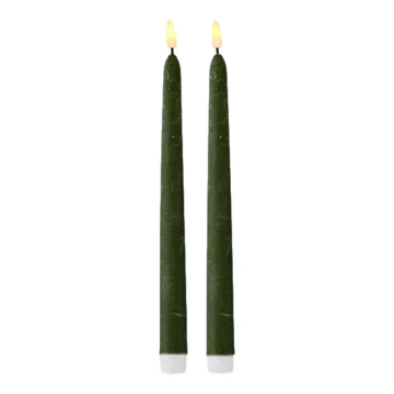 LED taper candles 2x dark green - 2x25 cm