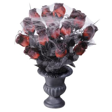 Red and black roses with spiderweb