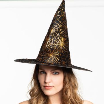 Witch hat with gold spider web