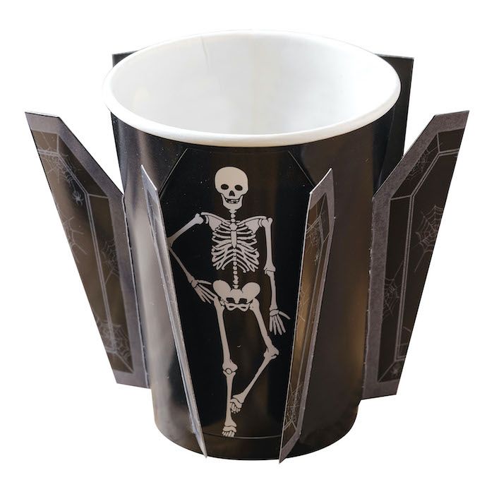 Skeleton in coffin paper cups black 8x - 250 ml