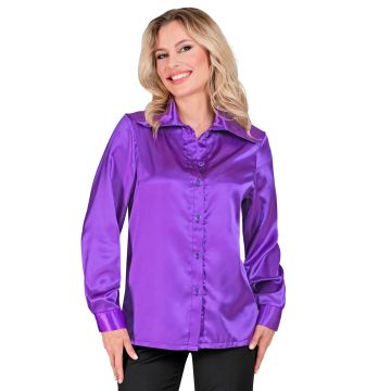Purple Satin Disco Shirt for Women