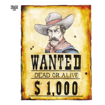 Western cowboy wanted poster - 50x38 cm