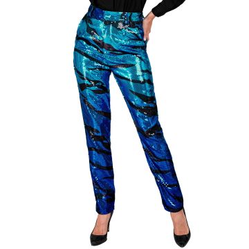 Turquoise Sequin Trousers for Ladies with Wavy Pattern