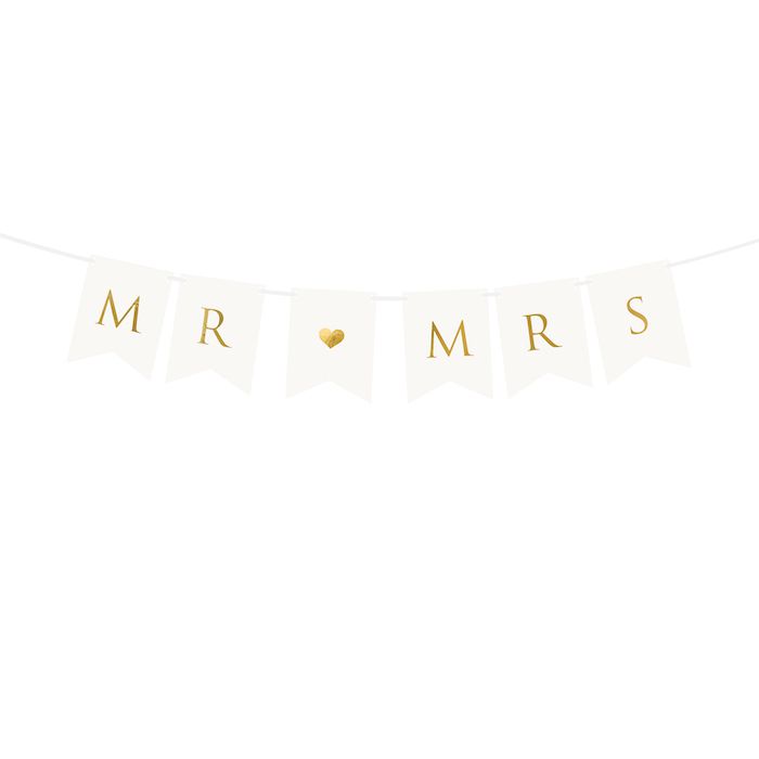 Mr Mrs Garland White And Gold - 85 cm