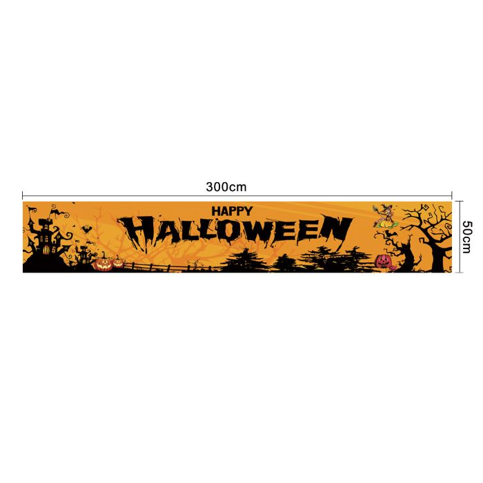Orange and black banner with Happy Halloween lettering - 300x50 cm