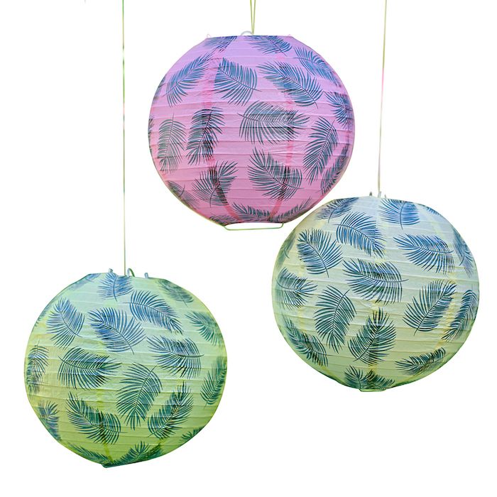 Colourful paper lanterns with palm leaves 3x - 25 cm