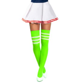 Cheerleader knee socks neon green and white - onesize