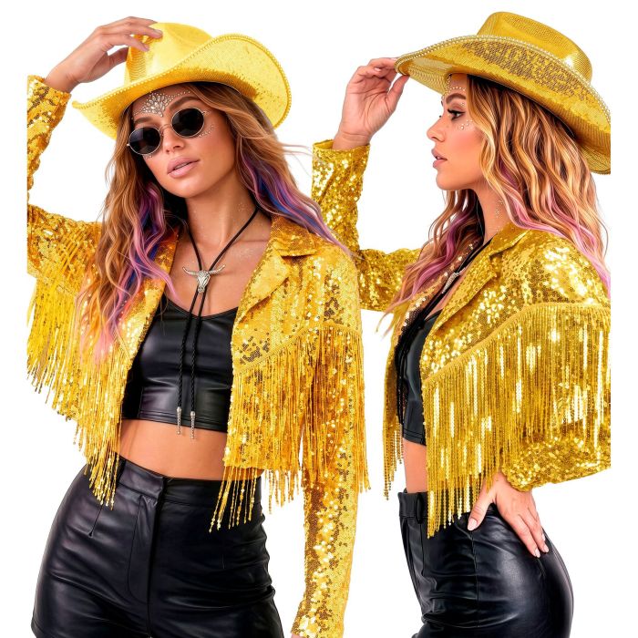 Gold sequin jacket with fringes