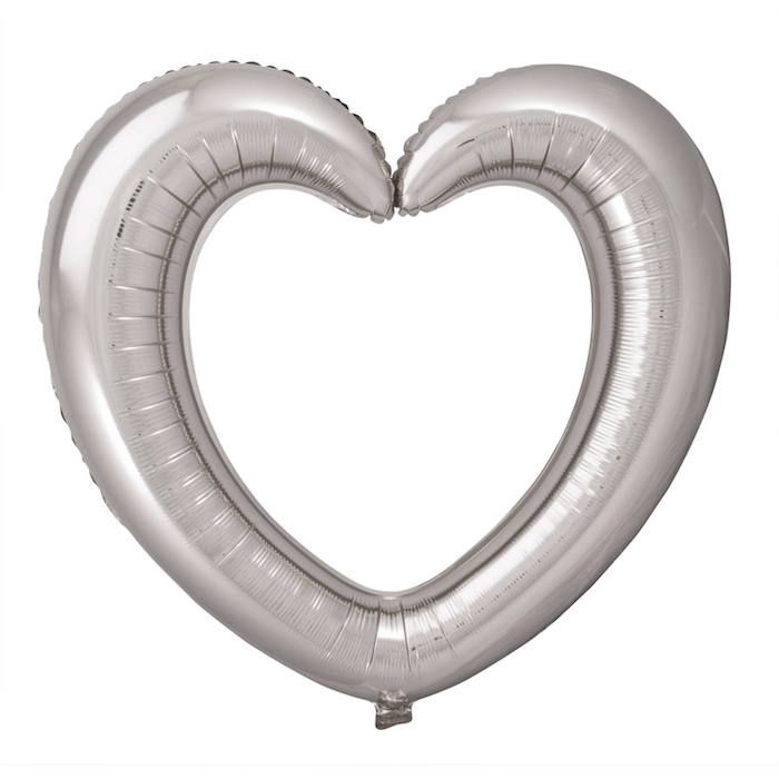 Heart foil balloon photo frame silver - 80 x 70 cm