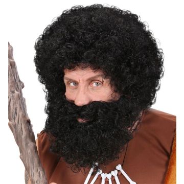 Large Black Curly Wig and Full Beard