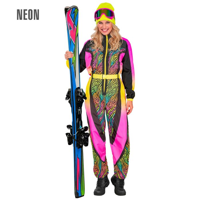 Neon Ski Suit for Women with Zebra Print