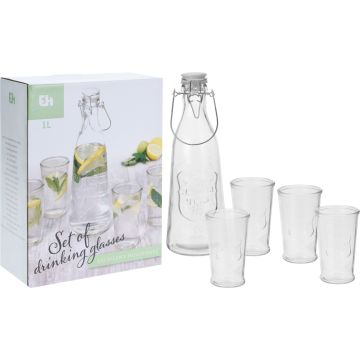 Glass Drink Set with Bottle and 4 Glasses, 1 Litre