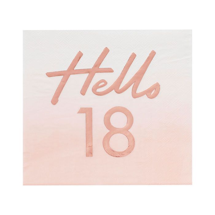 Hello "18" pink/rose gold napkins 16x - 16.5 cm