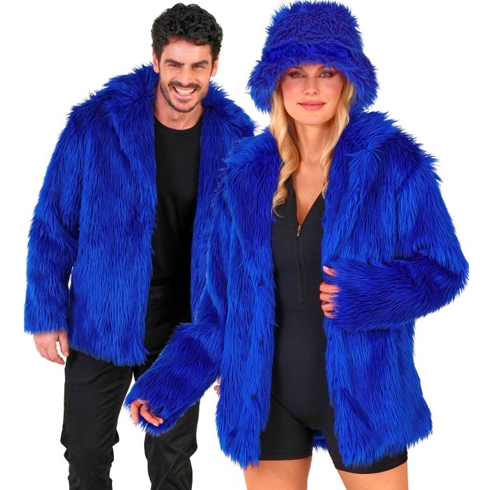 Blue Fur Jacket with Bold Disco Print