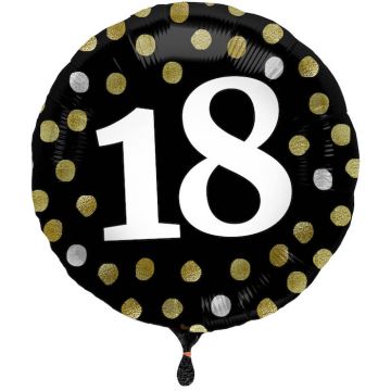 18th birthday foil balloon in black with dots 45 cm