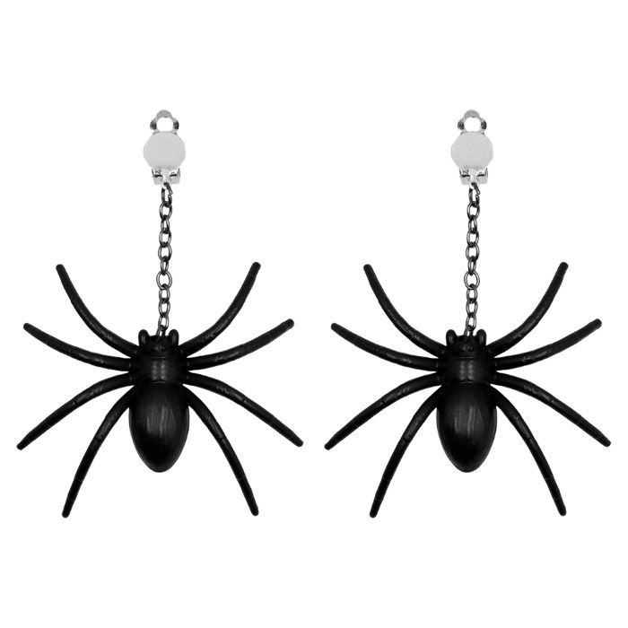 Halloween black spider fake earrings - onesize