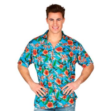 Blue hawaiian shirt with red flowers