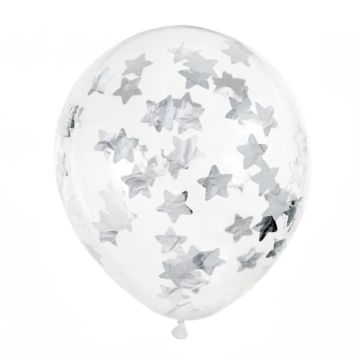 Balloons with star silver confetti - 6x30 cm