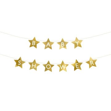 Gold baby shower star garland - 290x16.5 cm