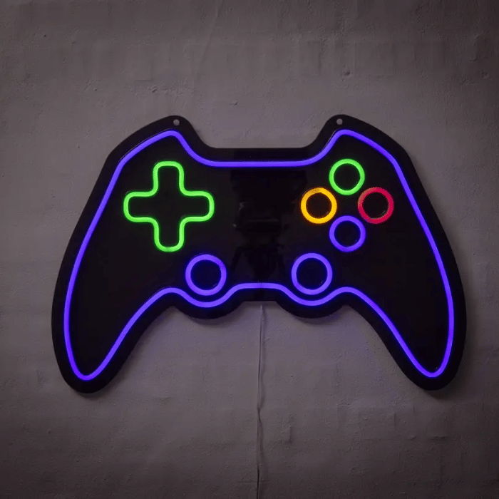 Gamer purple controller neon LED sign - 40x60 cm