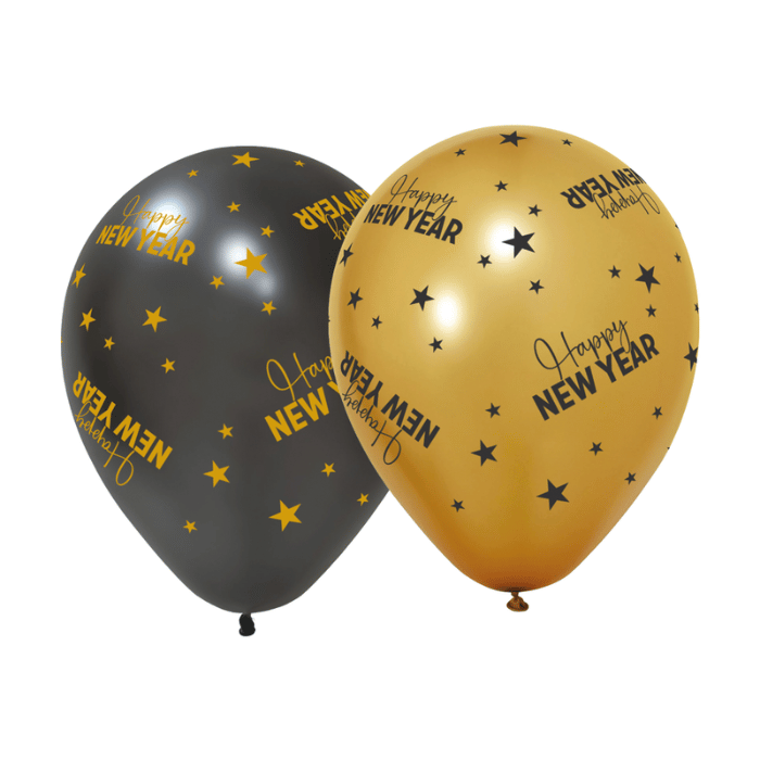 New Year's balloons 6x gold and black - 30 cm